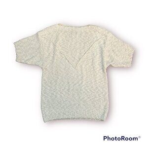 Vintage Womens Ivory Chunky Knit Sweater Short Sleeve size Medium